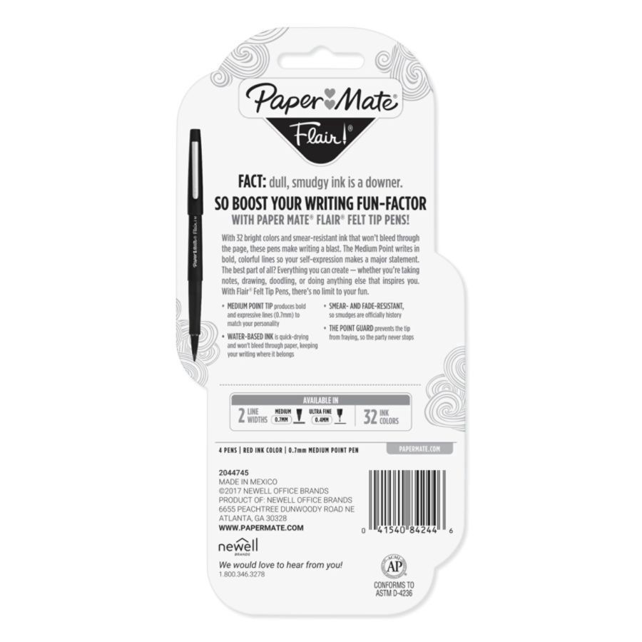 slide 9 of 10, Paper Mate Flair Porous-Point Red Pens, 4 ct; 1 mm