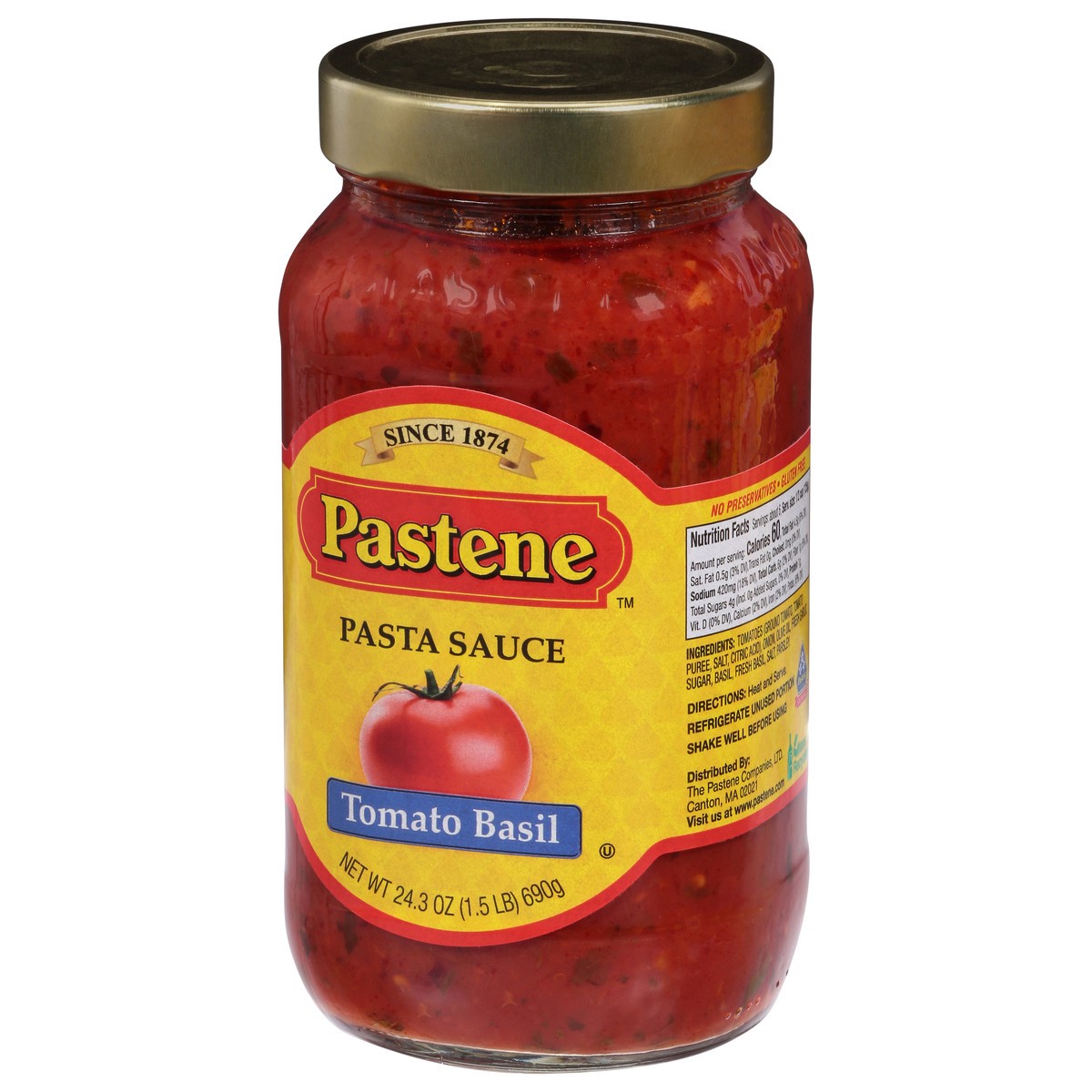 slide 6 of 9, Pastene Tomato & Basil Sauce, 24 oz