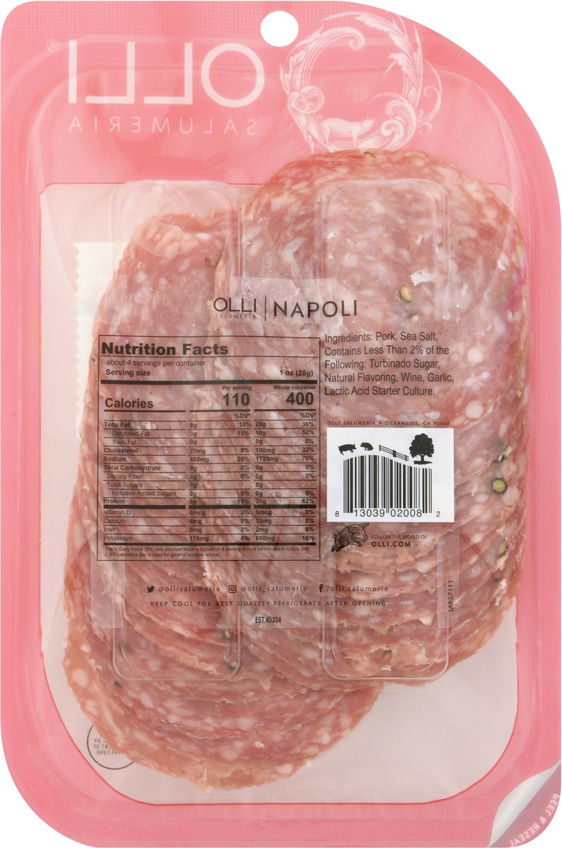 slide 8 of 9, Olli Salumeria Olli Salami Sliced Napoli Applewood Sm, 1 ct