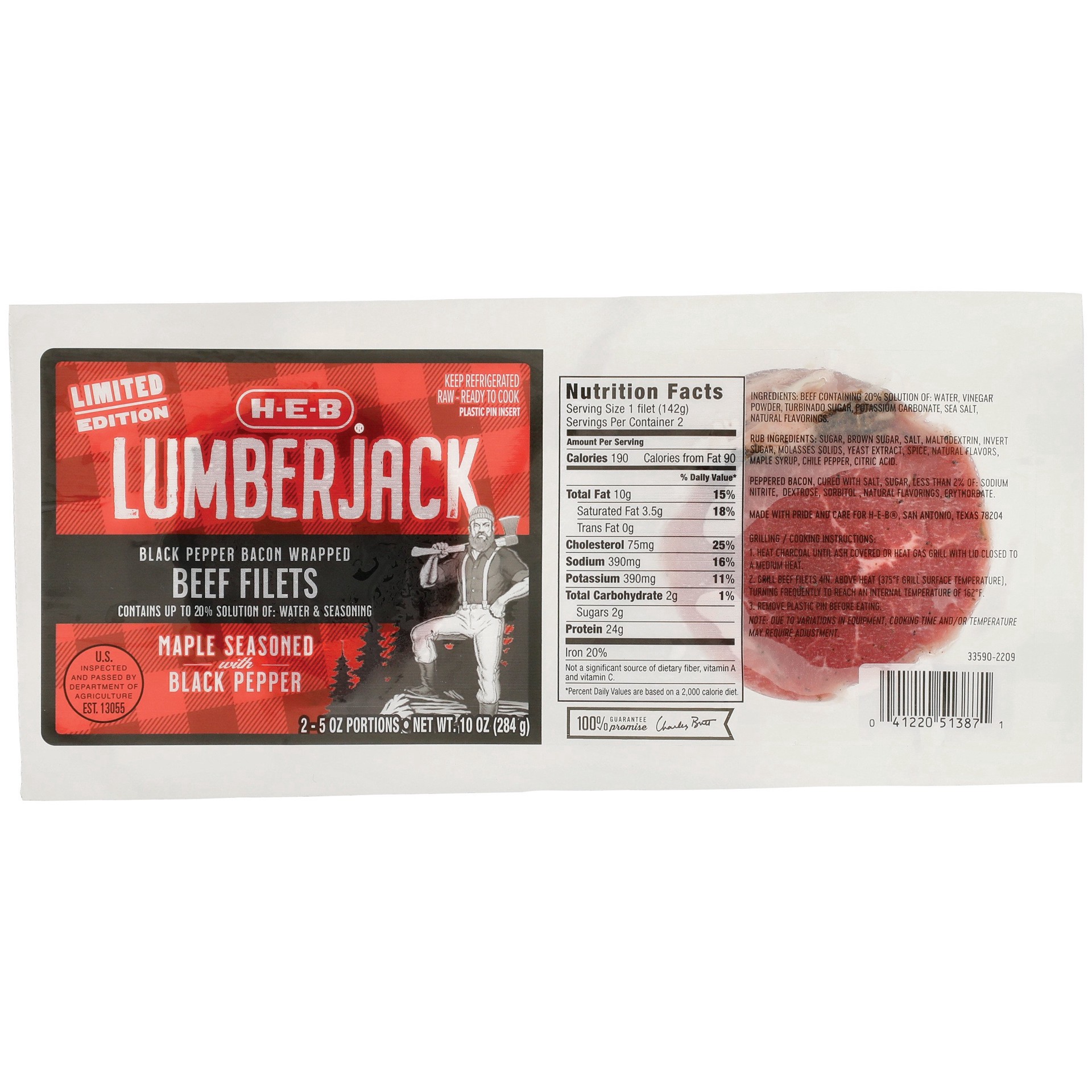 slide 1 of 1, H-E-B Lumberjack Bacon Wrapped Beef Filets, 2 ct