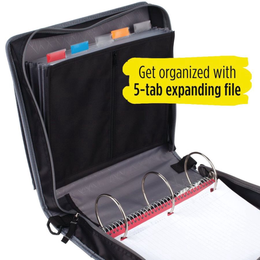 slide 5 of 5, Five Star Zipper Binder, Black/Gray, 3 in