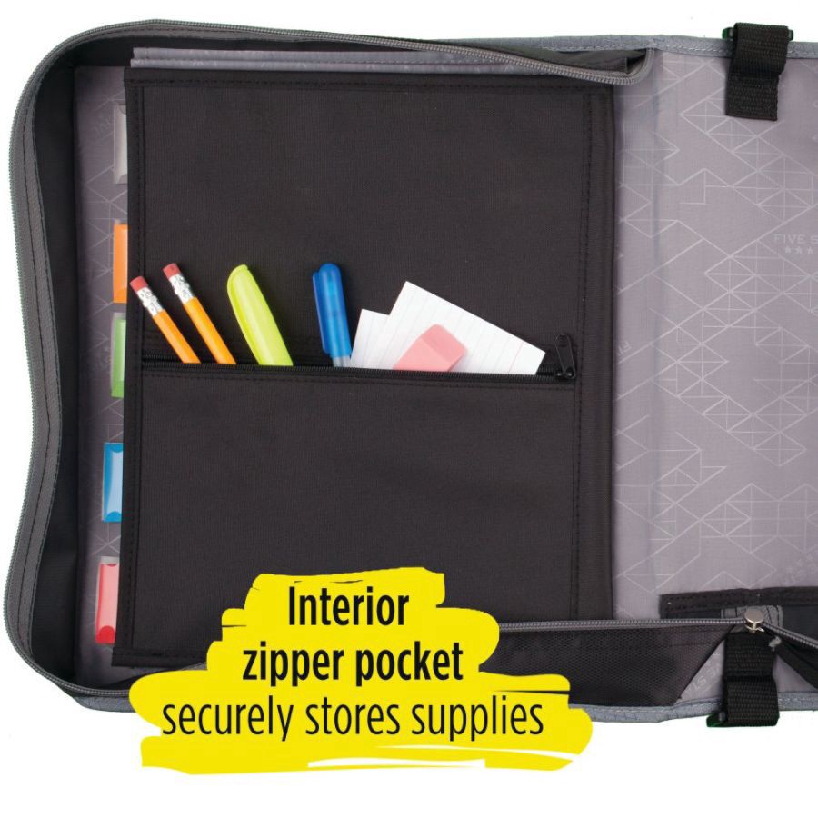 slide 3 of 5, Five Star Zipper Binder, Black/Gray, 3 in