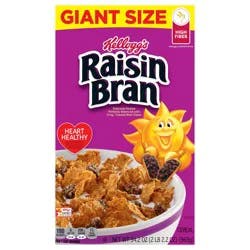Kellogg's Raisin Bran Breakfast Cereal, High Fiber Cereal, Made with Real Fruit, Giant Size, Original, 34.2oz Box (1 Box)