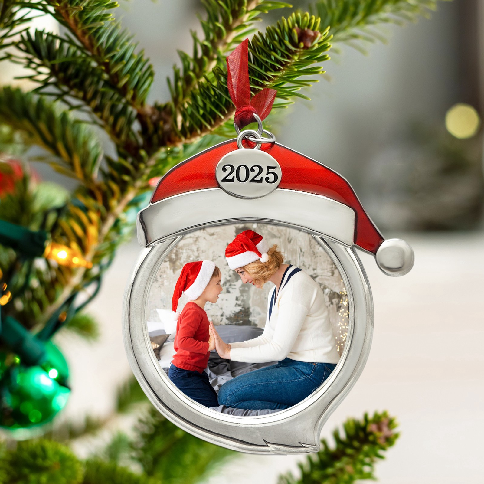 slide 2 of 3, 2.25" X 2.25" Silver & Red Santa Hat Metal Ornament Frame By Studio Decor, 2.25 in x 2.25 in