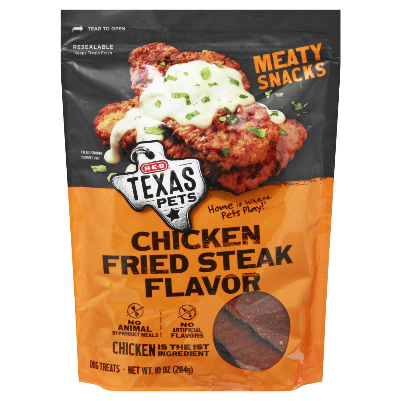 slide 1 of 1, H-E-B Texas Pet Chicken Fried Steak Meaty Snacks, 10 oz