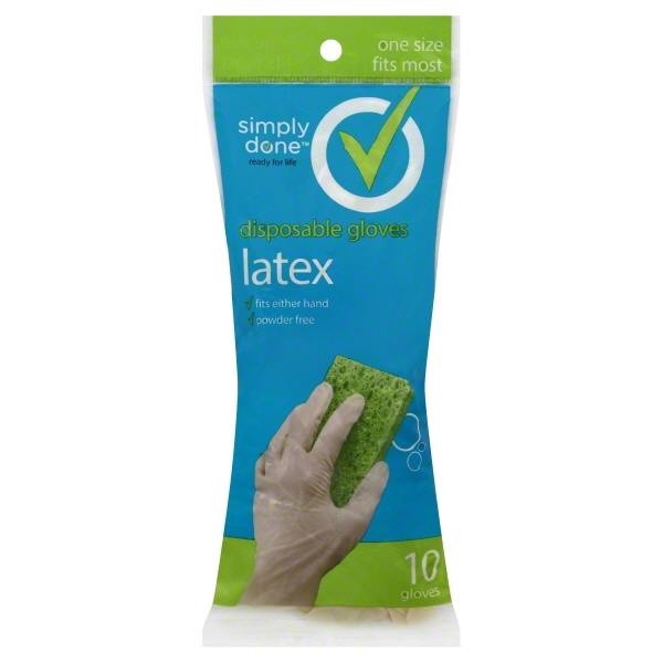 slide 1 of 3, Simply Done Disposable Latex Gloves One Size Fits Most, 10 ct