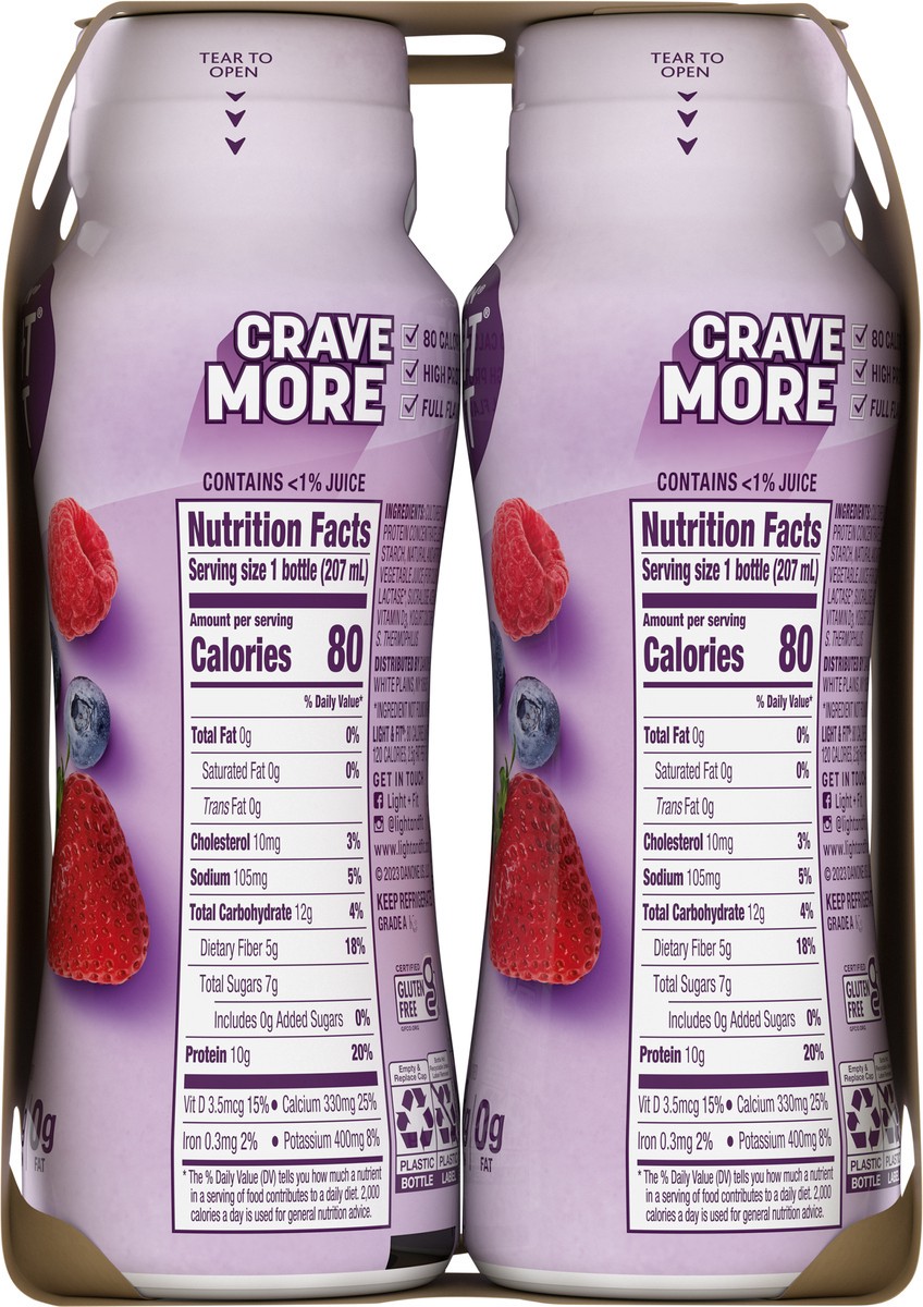 slide 15 of 15, Light + Fit Dannon Light + Fit Mixed Berry Nonfat Smoothie Drinks, with 0g Added Sugar and 0g Fat, 4 Ct, 7 FL OZ Bottles, 7 fl oz