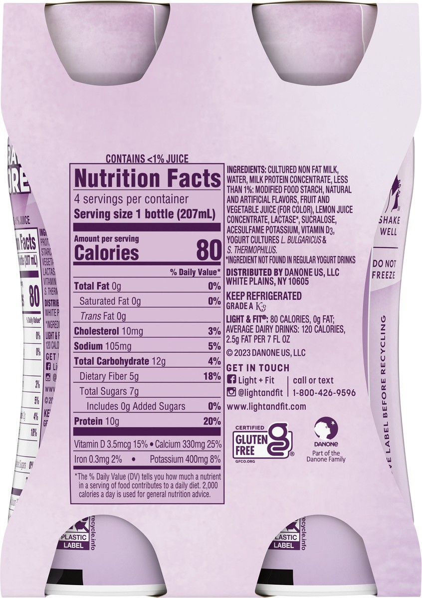 slide 9 of 15, Light + Fit Dannon Light + Fit Mixed Berry Nonfat Smoothie Drinks, with 0g Added Sugar and 0g Fat, 4 Ct, 7 FL OZ Bottles, 7 fl oz