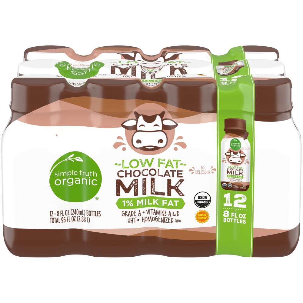 slide 1 of 5, Simple Truth Organic Low Fat Chocolate Milk, 12 ct; 8 fl oz