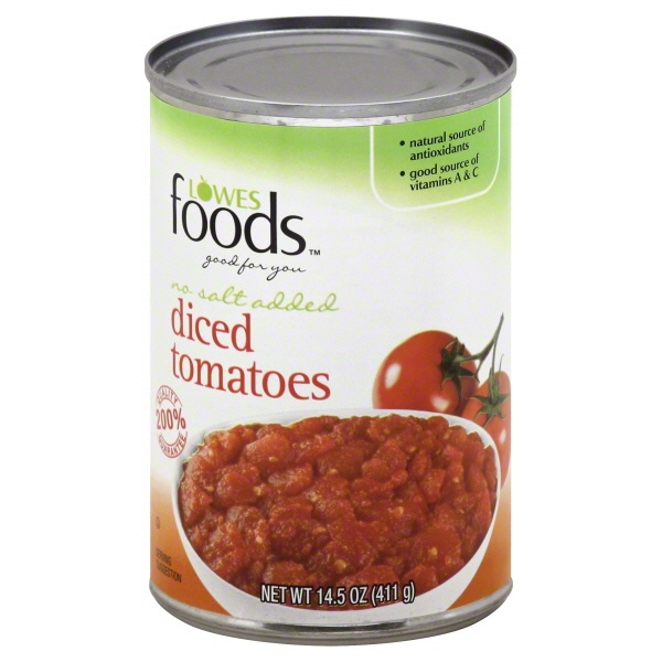 slide 1 of 1, Lowes Foods Tomatoes Diced No Salt Added, 14.5 oz