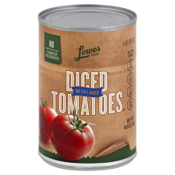 slide 1 of 1, Lowes Foods Tomatoes Diced No Salt Added, 14.5 oz