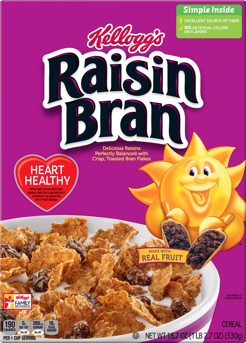 slide 8 of 10, Raisin Bran Breakfast Cereal Original Excellent Source of Fiber, 18.7 oz