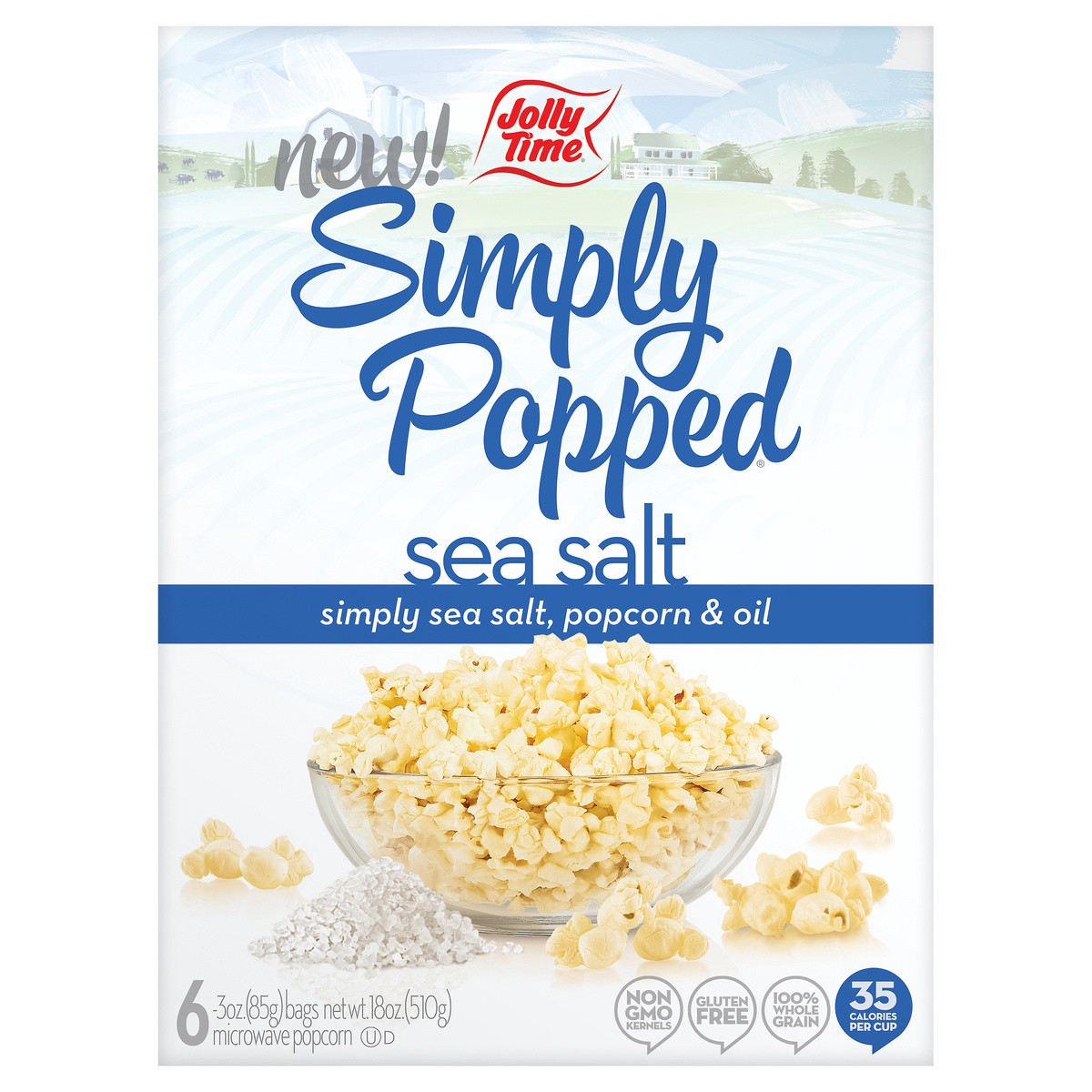 slide 1 of 7, Jolly Time Simply Popped Microwave Sea Salt Popcorn - 6 ct, 6 ct