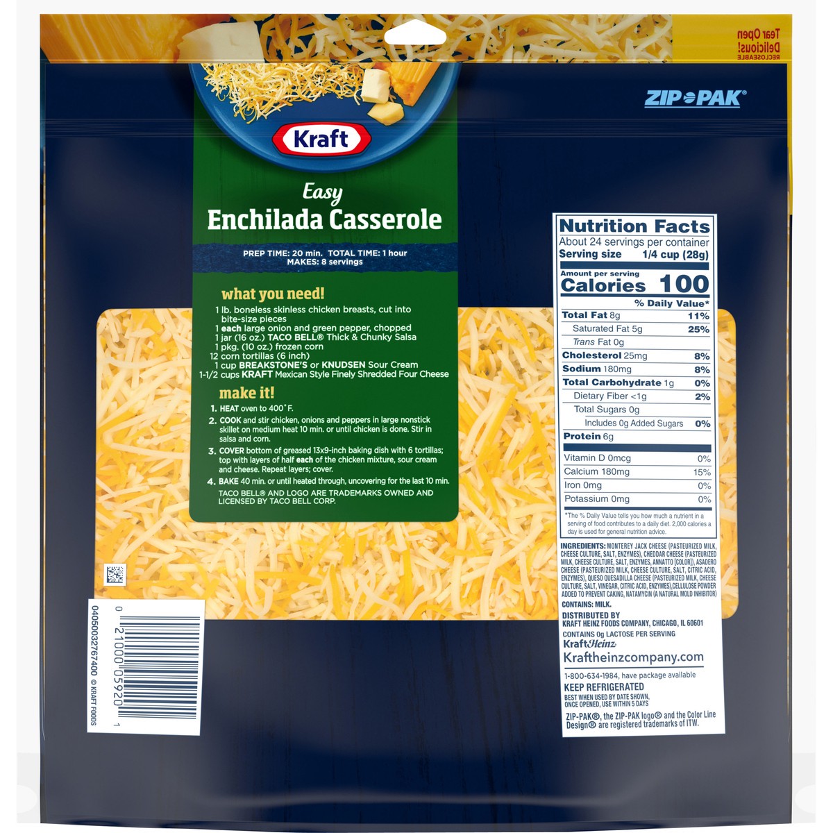 slide 8 of 8, Kraft Mexican Style Four Cheese Blend Shredded Cheese Family Size, 24 oz