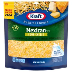 Kraft Mexican Style Four Cheese Blend Shredded Cheese Family Size, 24 oz Bag