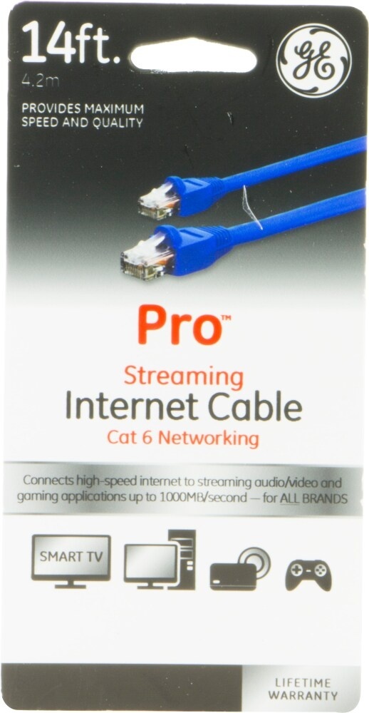 slide 1 of 1, GE Pro Streaming Internet Cat 6 Network Cable - Blue, 14 ft