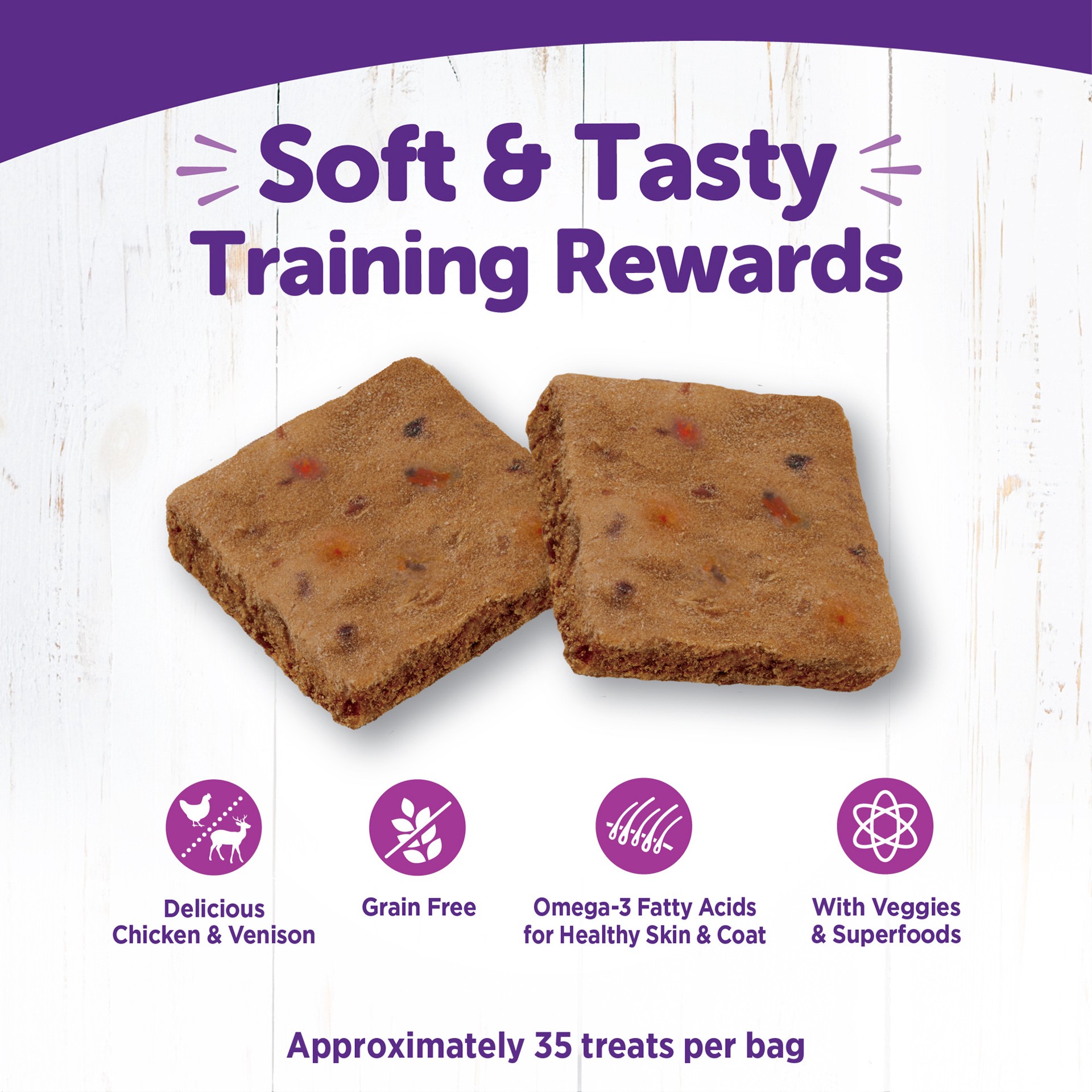 slide 4 of 4, Wellness Rewarding Life Soft & Chewy Dog Treats, Grain Free, Chicken & Venison, 6 Ounce Bag, 1 ct