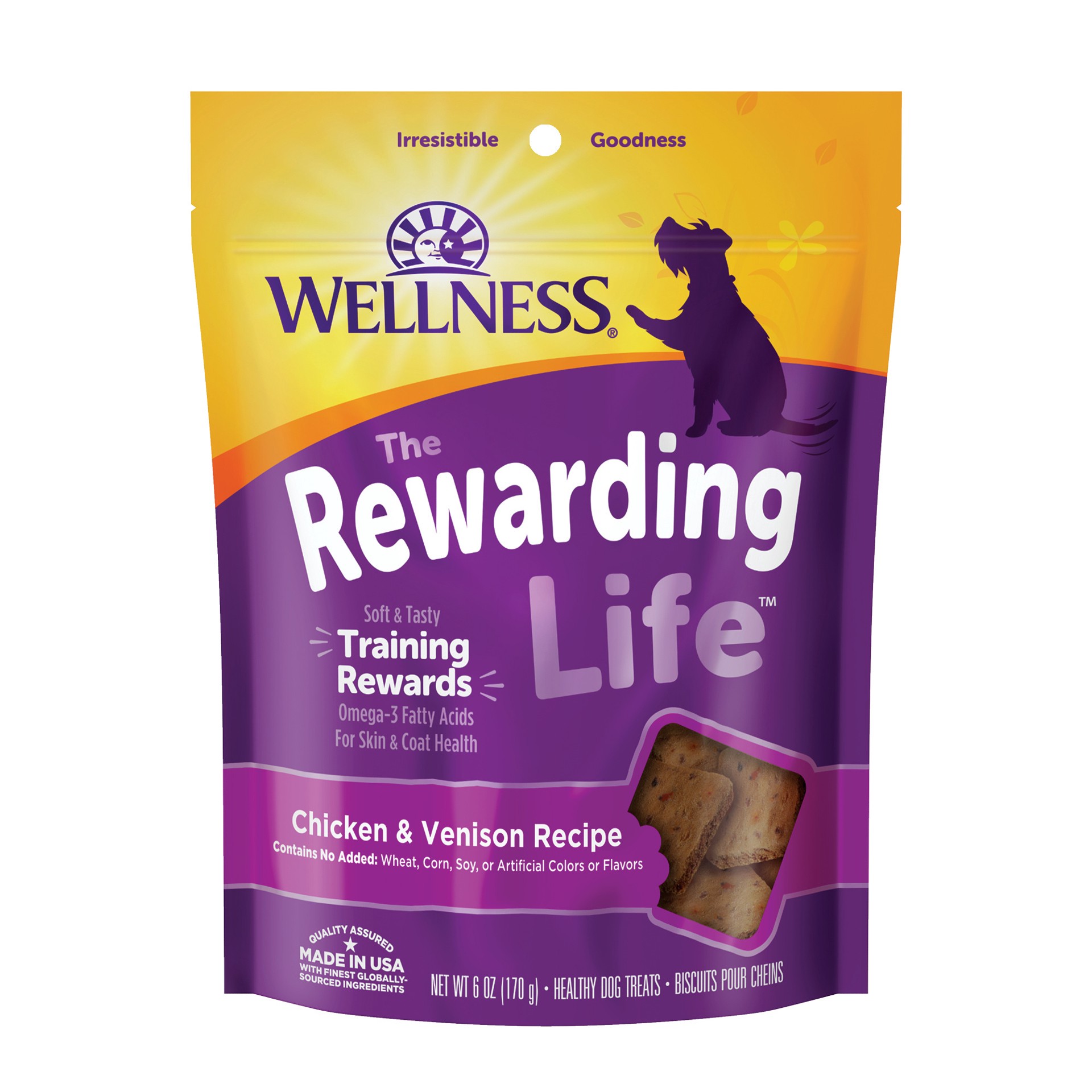 slide 1 of 4, Wellness Rewarding Life Soft & Chewy Dog Treats, Grain Free, Chicken & Venison, 6 Ounce Bag, 1 ct