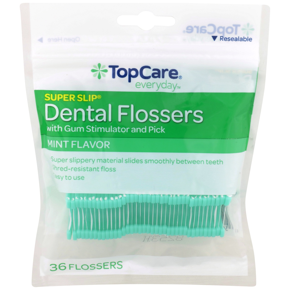 slide 1 of 1, TopCare Superslip Dental Flossers - Mint, 36 ct