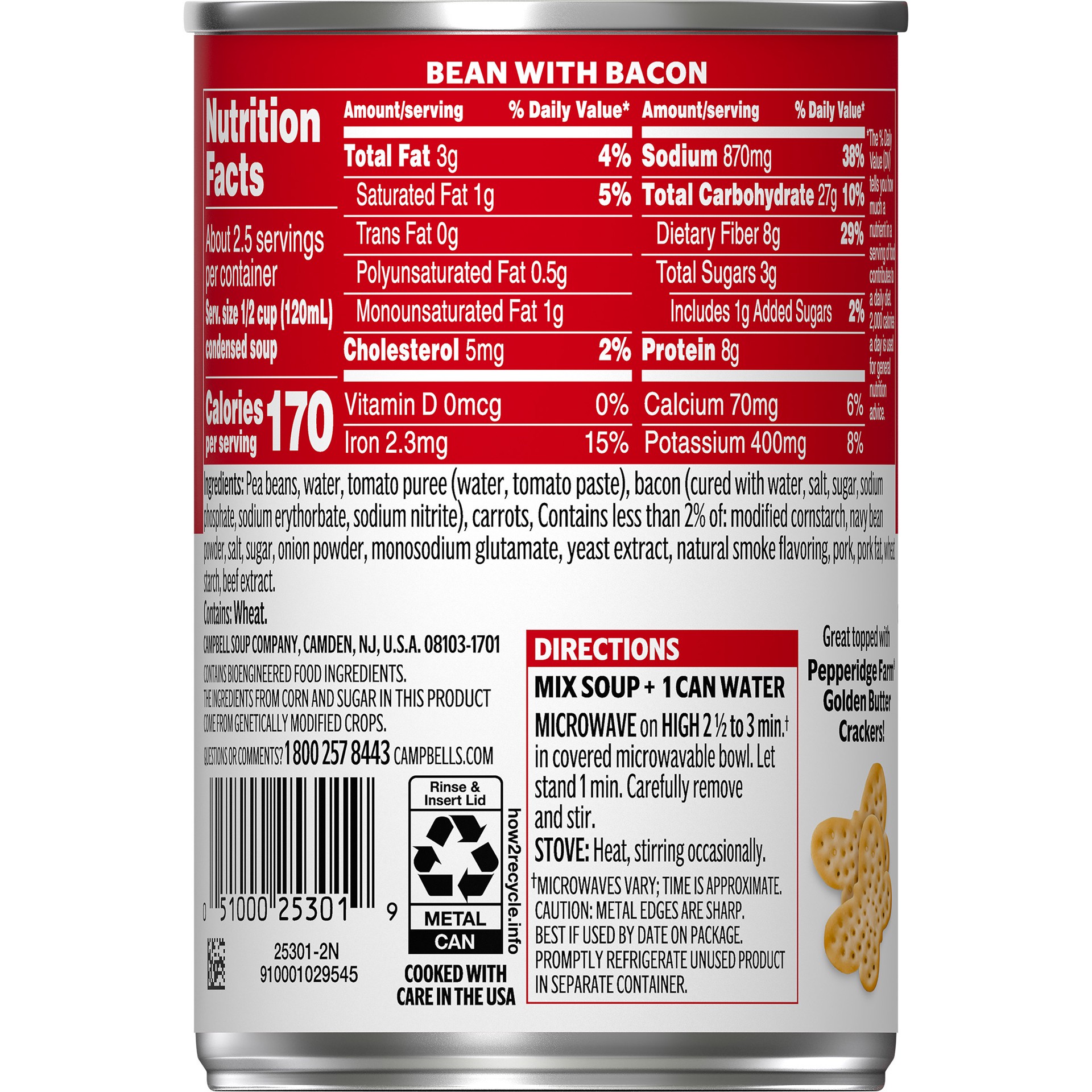 slide 4 of 5, Campbell's Condensed Bean With Bacon Soup, Natural Smoke Flavoring Added, 11.25 oz Can, 11.25 oz