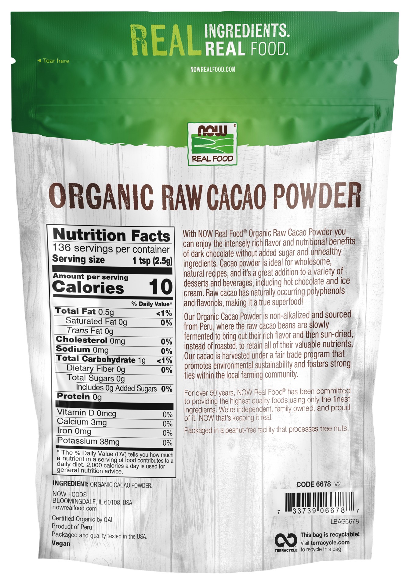 slide 3 of 3, NOW Real Food Cacao Powder, Raw & Organic - 12 oz., 12 oz