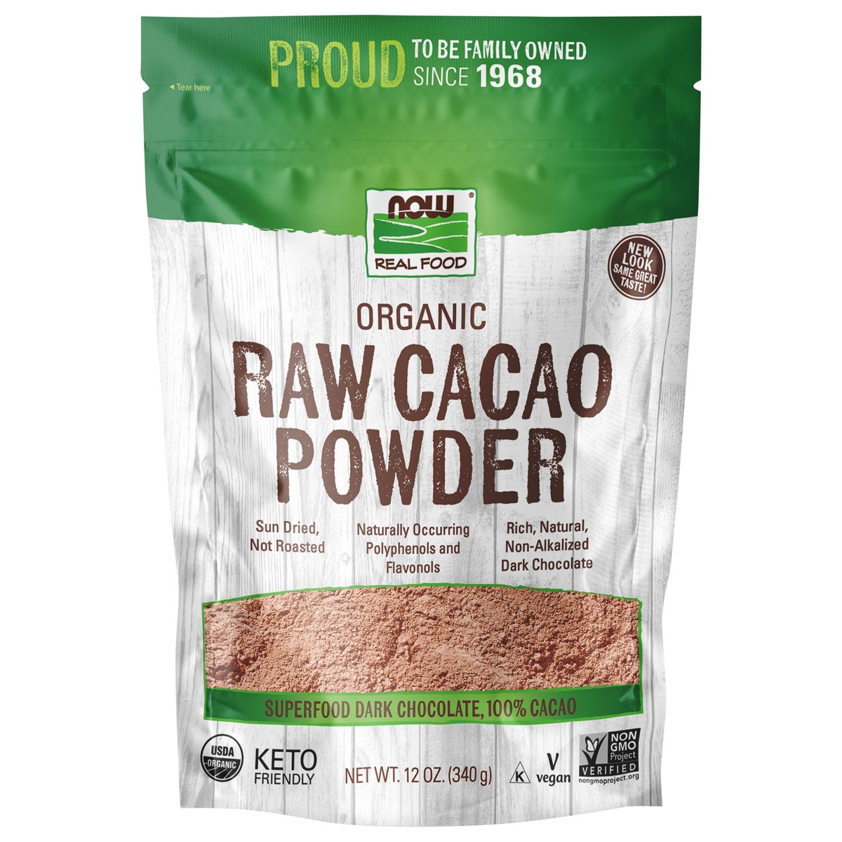 slide 1 of 3, NOW Real Food Cacao Powder, Raw & Organic - 12 oz., 12 oz