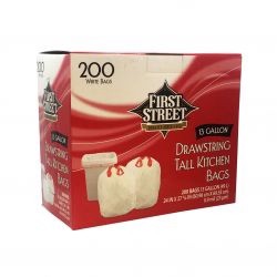 slide 1 of 1, First Street Drawstring Trash Can Liner, 200 ct