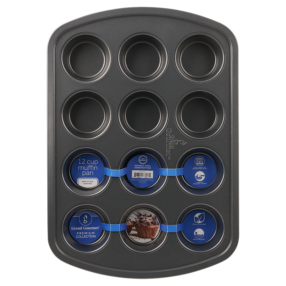 slide 1 of 5, Grand Gourmet Muffin Pan, Dark Grey, 12 Ct, 12 ct