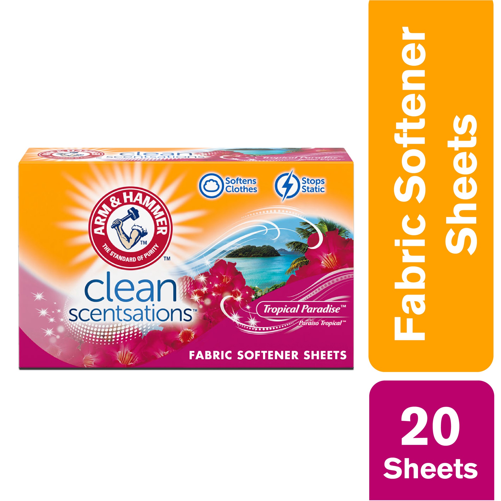 slide 3 of 4, ARM & HAMMER Fabric Softener Sheets, 20 sheets, Tropical Paradise, 20 ct