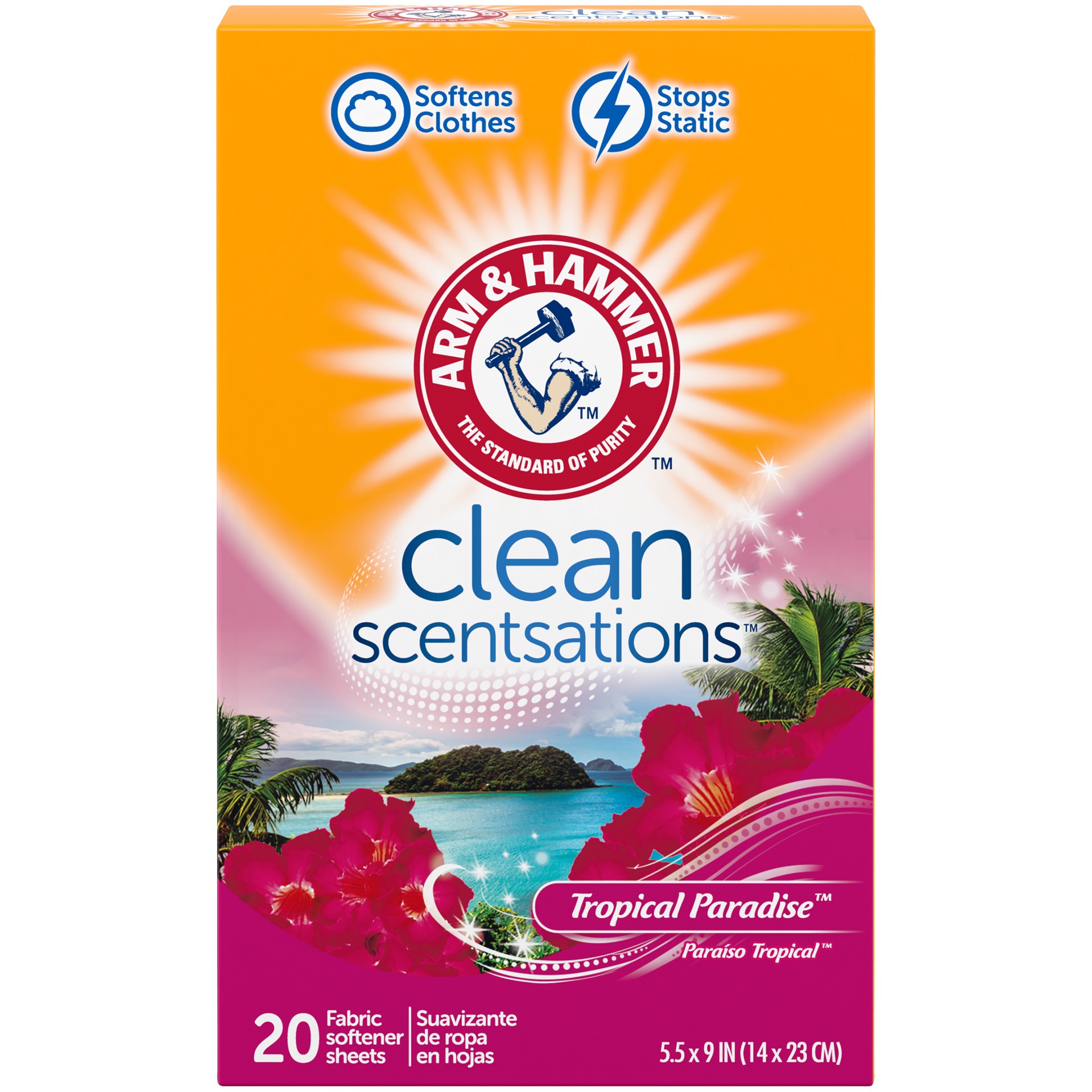 slide 1 of 4, ARM & HAMMER Fabric Softener Sheets, 20 sheets, Tropical Paradise, 20 ct