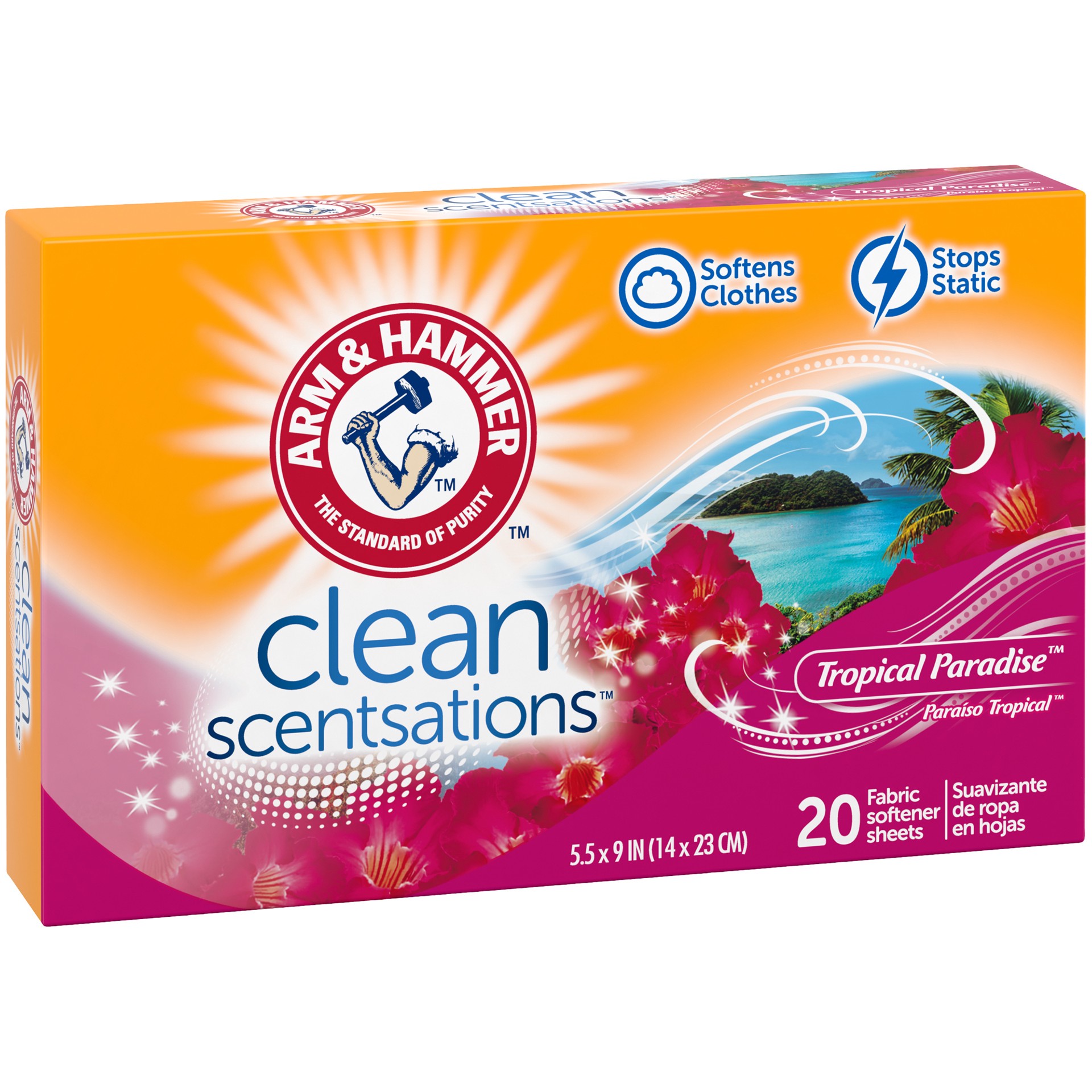 slide 4 of 4, ARM & HAMMER Fabric Softener Sheets, 20 sheets, Tropical Paradise, 20 ct