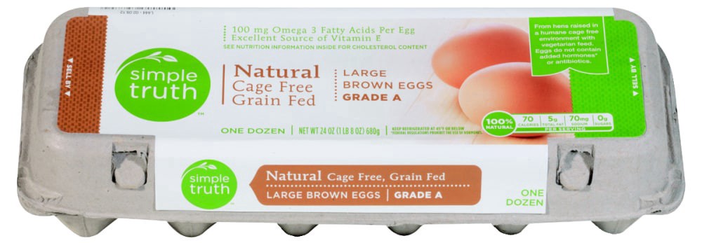 slide 1 of 1, Simple Truth Natural Cage Free Large Brown Eggs, 12 ct