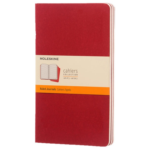 slide 1 of 1, Moleskine Cahier Journals, 5'' X 8-1/4'', Ruled, 80 Pages (40 Sheets), Cranberry Red, Set Of 3 Journals, 40 ct