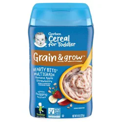 Gerber Cereal for Toddler Grain & Grow, Hearty Bits Multigrain Baby Cereal, Banana Apple Strawberry, 8 oz Canister