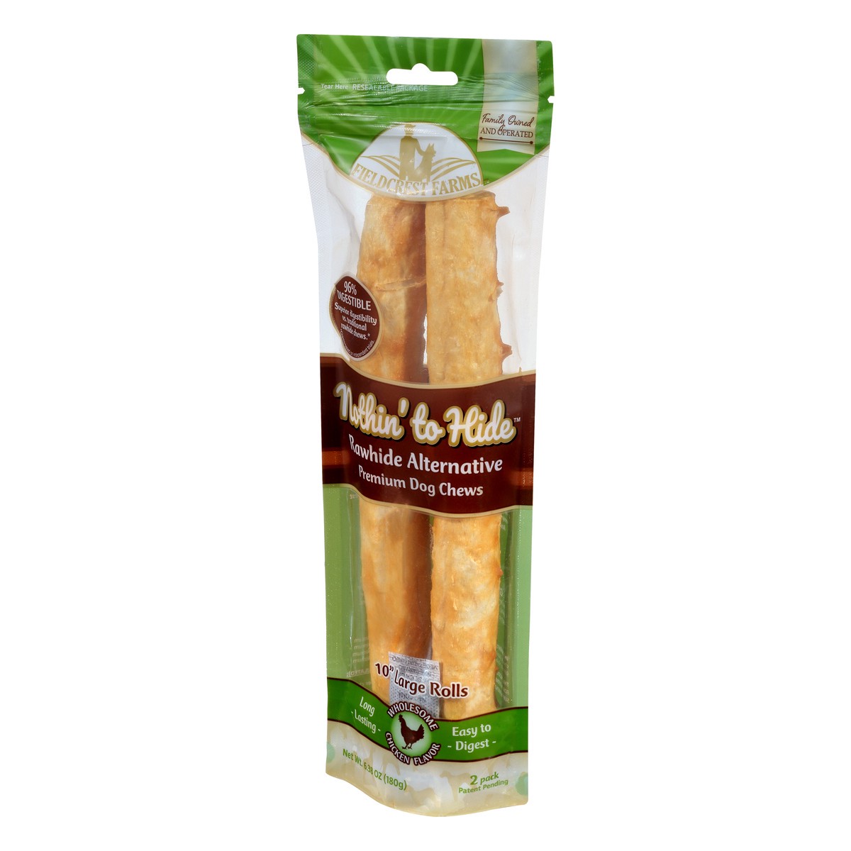 slide 2 of 4, Fieldcrest Farms Nothin' to Hide 2 Pack 10 Inch Large Rolls Premium Chicken Flavor Dog Chews 2 ea, 6.38 oz; large