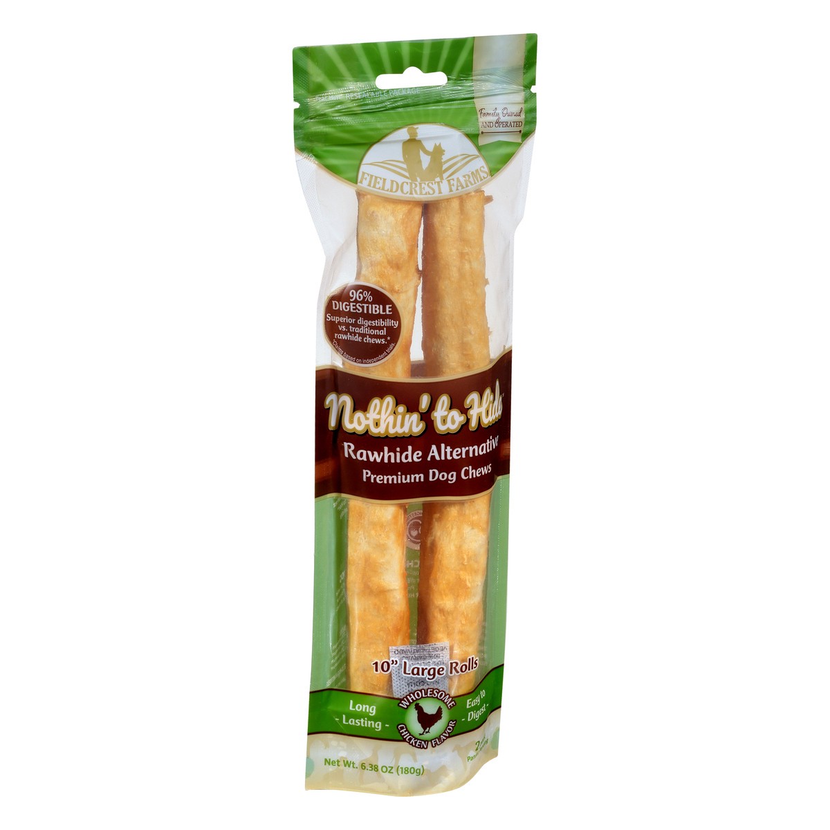 slide 3 of 4, Fieldcrest Farms Nothin' to Hide 2 Pack 10 Inch Large Rolls Premium Chicken Flavor Dog Chews 2 ea, 6.38 oz; large
