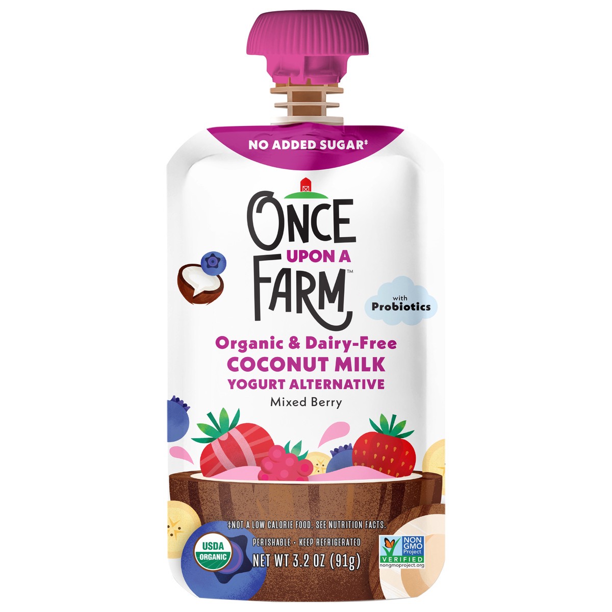 slide 2 of 2, Once Upon a Farm Coconut Milk Yogurt Alternative Mixed Berry Pouch, 3.2oz, 3.2 oz