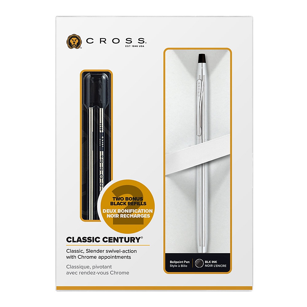 slide 1 of 1, Cross Century Ballpoint Pen, Medium Point, 0.7 Mm, Satin Chrome Barrel, Black Ink, 1 ct