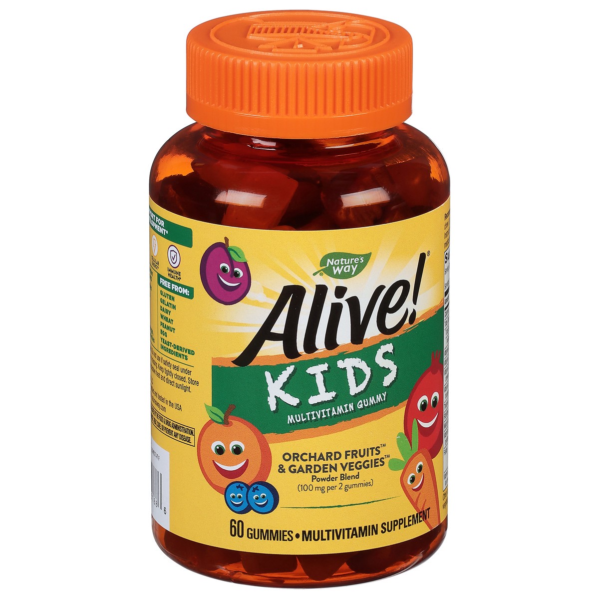 slide 3 of 9, Nature's Way Alive! Kids Multivitamin Gummy, 15 Vitamins & Minerals, Gelatin-Free, Cherry, Orange, and Grape Flavored, 60 Gummies, 60 ct