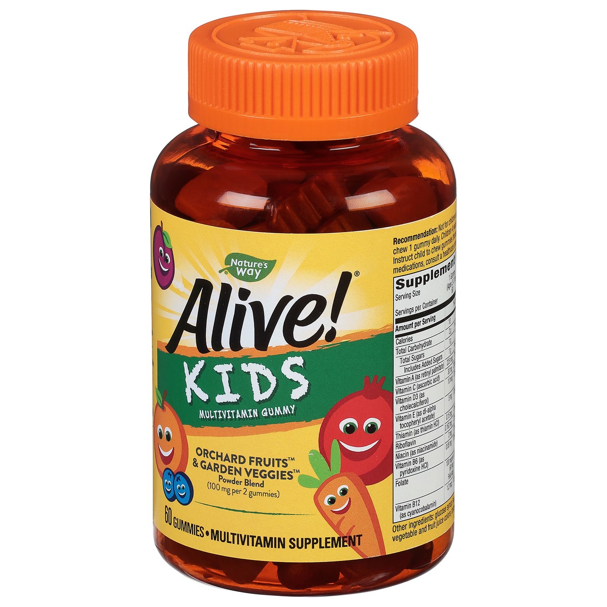 slide 4 of 9, Nature's Way Alive! Kids Multivitamin Gummy, 15 Vitamins & Minerals, Gelatin-Free, Cherry, Orange, and Grape Flavored, 60 Gummies, 60 ct