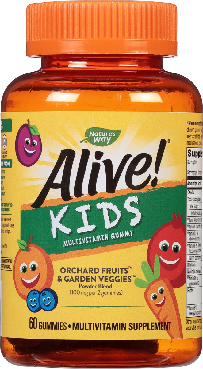 slide 7 of 9, Nature's Way Alive! Kids Multivitamin Gummy, 15 Vitamins & Minerals, Gelatin-Free, Cherry, Orange, and Grape Flavored, 60 Gummies, 60 ct