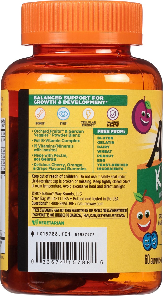 slide 2 of 9, Nature's Way Alive! Kids Multivitamin Gummy, 15 Vitamins & Minerals, Gelatin-Free, Cherry, Orange, and Grape Flavored, 60 Gummies, 60 ct