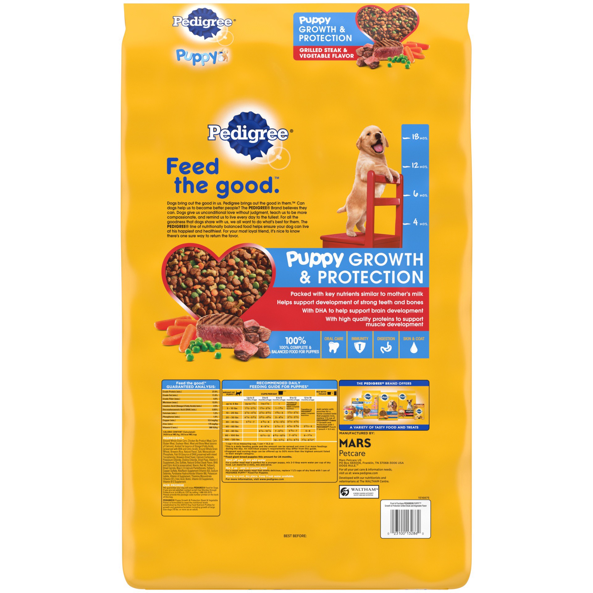 slide 6 of 12, PEDIGREE Puppy Growth & Protection Dry Dog Food Grilled Steak & Vegetable Flavor, 16.3 lb. Bag, 16.30 lb