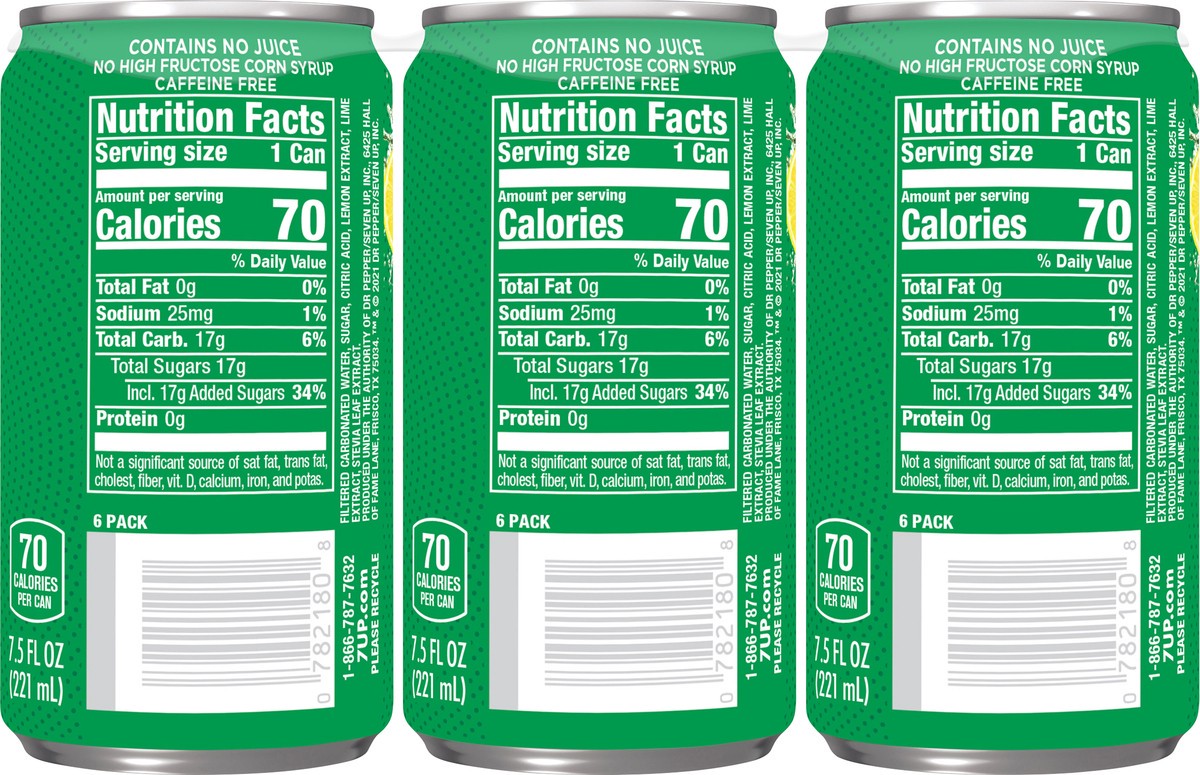 slide 3 of 7, 7UP Simple 7UP Lemon Lime Soda, 7.5 Fl Oz mini Cans, 6 Pack, 3.2 fl oz