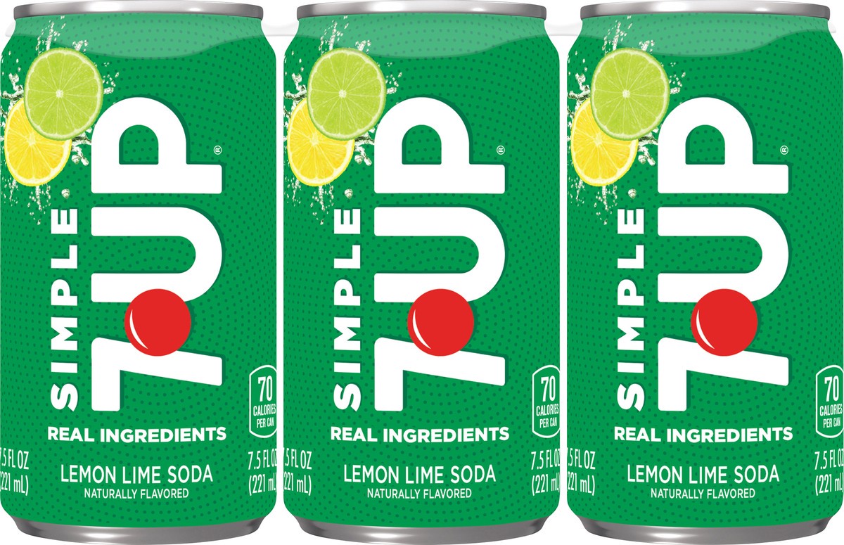 slide 4 of 7, 7UP Simple 7UP Lemon Lime Soda, 7.5 Fl Oz mini Cans, 6 Pack, 3.2 fl oz
