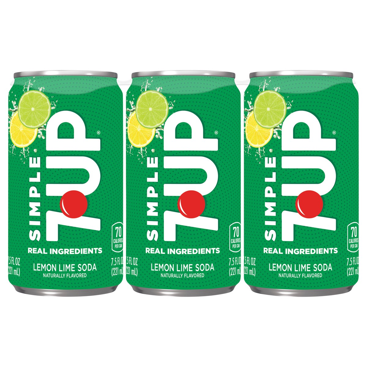 slide 1 of 7, 7UP Simple 7UP Lemon Lime Soda, 7.5 Fl Oz mini Cans, 6 Pack, 3.2 fl oz