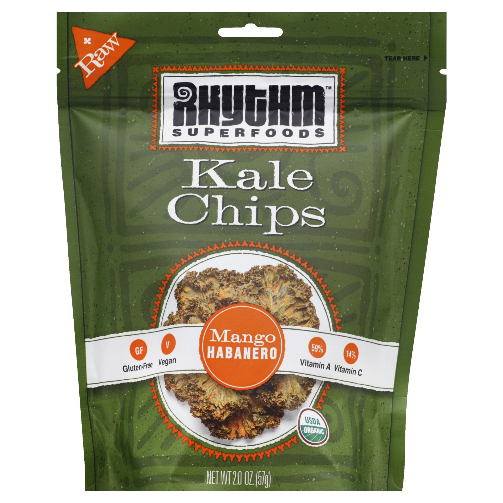 slide 1 of 1, Rhythm Superfoods Organic Kale Chips, Mango Habanero, 2 oz