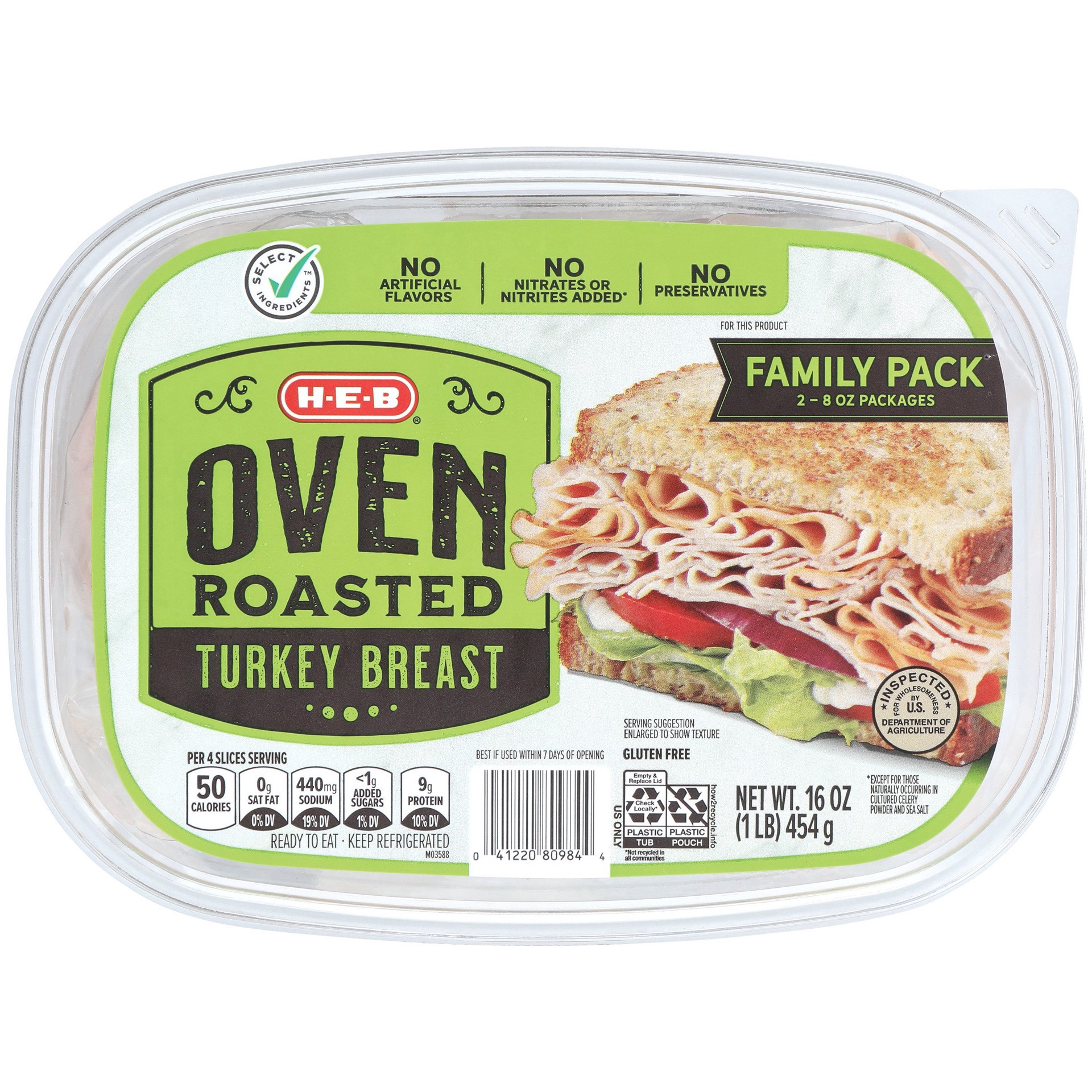 slide 1 of 1, H-E-B Shaved Oven Roasted Turkey Breast Family Pack, 16 oz