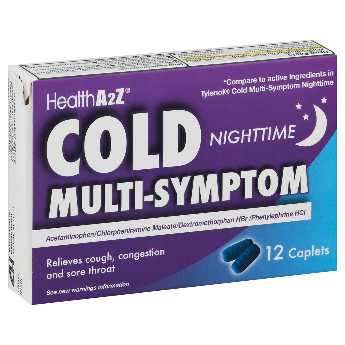 slide 2 of 9, Health A2Z Cold Nighttime Multi-Symptom Caplets, 12 ct