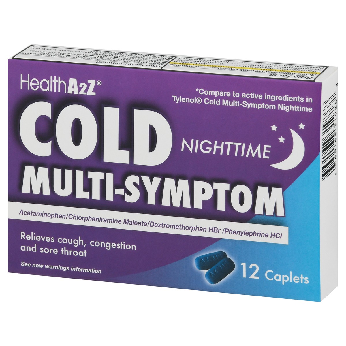 slide 3 of 9, Health A2Z Cold Nighttime Multi-Symptom Caplets, 12 ct